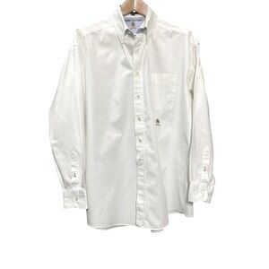 Vintage Tommy Hilfiger White Dress Shirt Mens 17.5 35 Crest Logo Button Down 90s